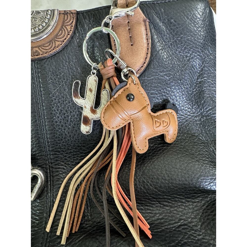 Bag Charm Key NEW Cow Hair Hide Cactus, Brown Pony Horse Arbor Verde - Picture 3 of 10